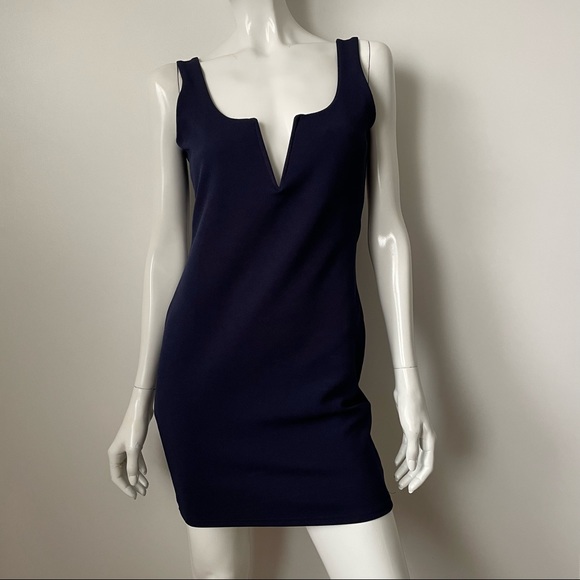 Missguided Navy Blue Deep V Plunge Open Back Mini Dress, 6 - Picture 7 of 11